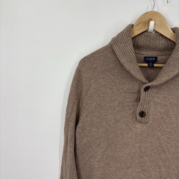 J Crew Shawl Collar Sweater Medium Lambswool Blend Preppy Heritage Camel Soft - Picture 2 of 8